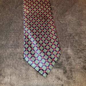 Blue, Green, Red Diamond Patterned Necktie New
